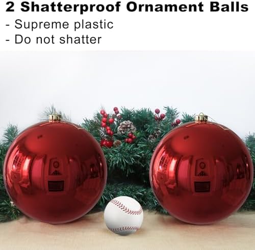 Rose Red 8.0" Extra Large Christmas Balls Ornaments - Christmas Tree Decorations Shatterproof Shiny Hanging Balls for Birthday Holiday Wedding Decorations Set of 2pcs