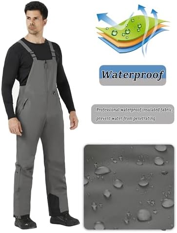 WULFUL Mens Insulated Snow Bibs Waterproof Winter Ski Pants Snowboarding Overalls