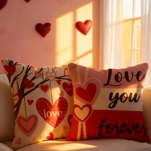 OHOME Valentines Day Decorations -Valentine's Pillows Covers 18x18 Inch Heart Throw Pillows - Valentines Decor Party Favors Supplies Accessories Indoor Outdoor for Galentines Day Home Couch Office