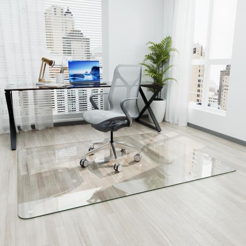 Antok Tempered Glass Chair Mat, 46"x55" Office Chair Mat for Carpet & Hardwood Floors, Heavy Duty 1/5" Desk Chair Mat for Smooth Rolling at Home or Office