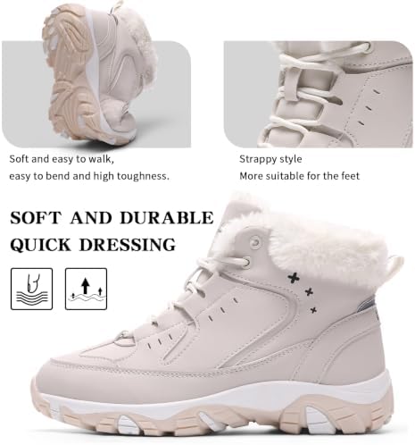 Littleplum Womens Snow Boots - Warm Fur Line Anti Slip Winter Short Boots Comfortable Lace Up Ankle Booties for Outdoor Hiking