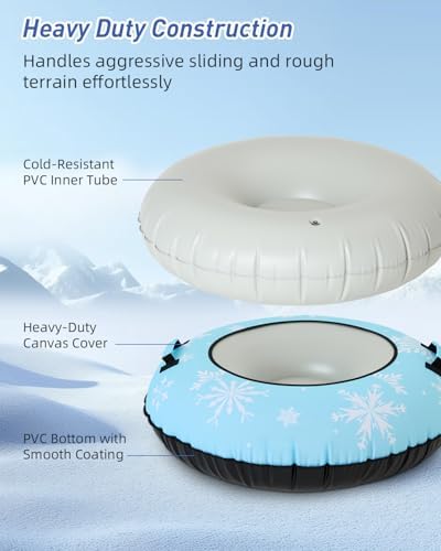 42" Heavy Duty Snow Tube 1/2 Pack with Premium Canvas Cover for Kids Ages 13+ Adults, Inflatable Snow Tube Sled with Thickened Bottom Tow Strap Repair Kit, Outdoor Winter for Sledding