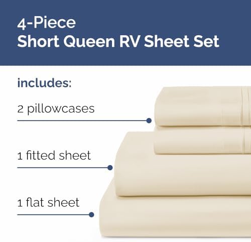 Short Queen Size 4 Piece Bed Sheet Set - RV Short Queen Sheets - Wheat