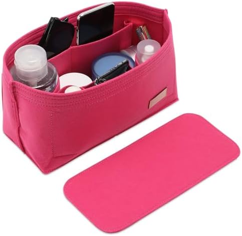 Doxo Purse Organizer Insert for Handbags & Base Shaper 2pc Set, Felt Neverfull GM Organizer Insert, Tote Bag Organizer with Zipper Pocket and Bottle Holder, Fit Neverfull GM and More, Rose-XL
