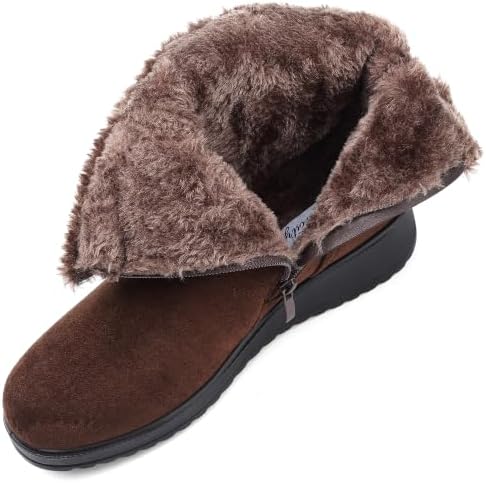 Womens Snow Boots Leather Winter Warm Boots Platform Ankle Booties