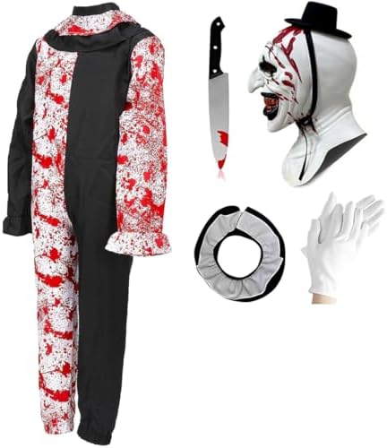 Kids Art Clown Costume with Bloody Mask Cosplay Outfit Boys Girls Ages 4-14