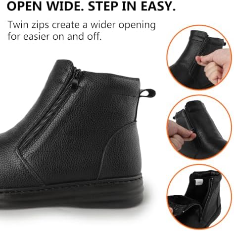 TIESTRA Men's Winter Snow Leather Boots Warm Fur Lined & Waterproof Booties