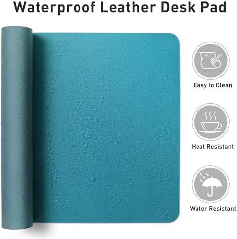 Aothia Leather Desk Pad Protector, Mouse Pad, Office Desk Mat, Non-Slip PU Leather Desk Blotter, Laptop Desk Pad, Waterproof Desk Writing Pad for Office and Home (Turquoise,23.6" x 13.7")