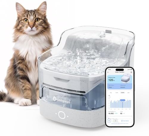 PETGUGU AI Cat Water Fountain with App Monitoring, Ultra-Quiet Automatic Pet Water Dispenser, Wireless Pump, 8-Layer Filtration BPA-Free, WiFi Cat Drinking Fountain for Cats and Dogs (2.4G Only)