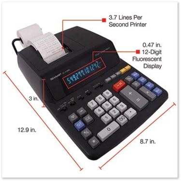 Sharp 12-Digit Print Calculator Desktop Size Adding Machine, Perfect for Everyday Use and Office, Bright, Large Easy-to-Read Numbers on Both the Display and the Two-ColorPrinted Tape (EL2196BL)