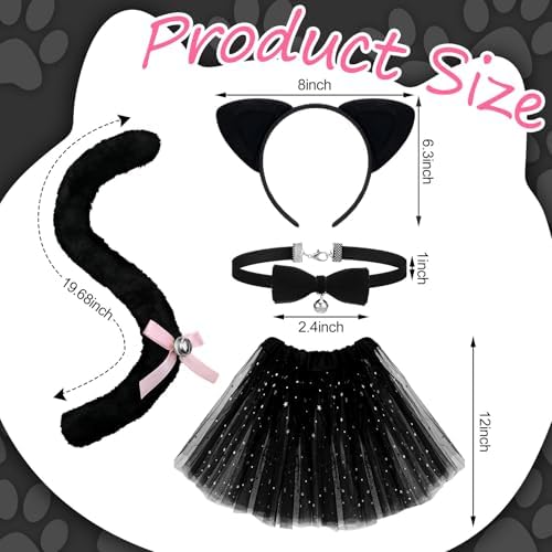 Haull 7 Pcs Halloween Cat Costume Accessories Girl Kid