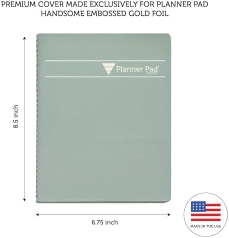 Planner Pad Spiral Bound January-December 2027/ Calendar Year 6 3/4" x 8 1/2" Medium 3-Tier Funnel Down 12 Month/Weekly Organizer, Greenish Grey Cover/Soft Green Ink