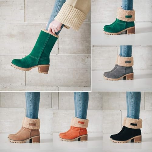 VIMISAOI Mid calf Winter Boots for Women Warm Ankle Snow Chunky Heel Boots