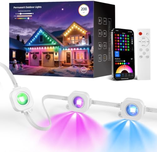 CDN Permanent Outdoor Lights for House, 200FT RGBICW Christmas Eave Lights