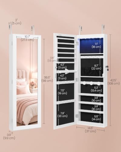SONGMICS Jewelry Cabinet, Wall or Door Mounted Armoire, 6 LED Lights