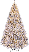 Happygrill 9FT Christmas Tree, Premium PVC Needles, 1498 Branch Tips, Pre-Lit Flocked Snow Hinged Pine Tree with Solid Metal Stand, 550 LED Lights, Ideal for Holiday Decoration, White