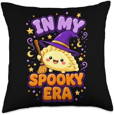 Squishy Dumpling in My Spooky Era Cute Witch Halloween Girls Throw Pillow