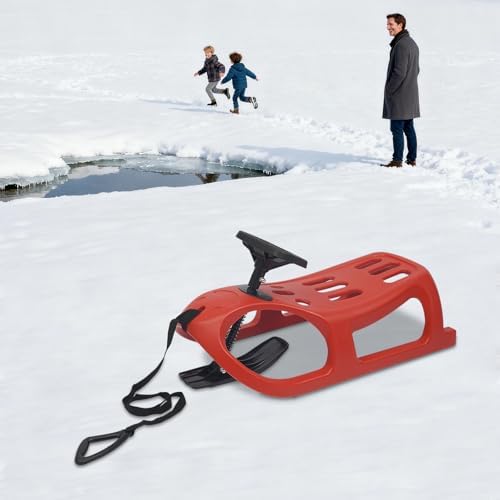 Winter Snow Sled for Kids, 220lb Load Capacity Sleigh with Footrest and Easy-Grip Rope, Lightweight 8.8lbs Durable PE Plastic Toboggan for Outdoor Snow Play, Parent-Child Sledding Adventure
