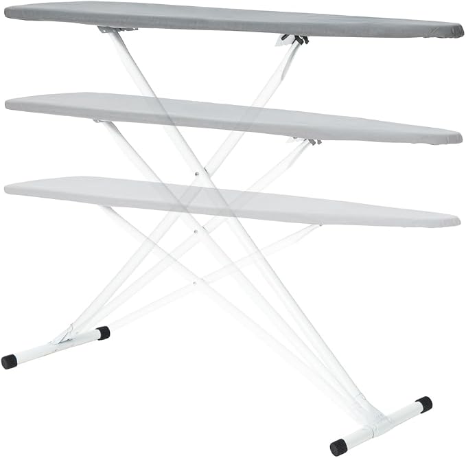 Full Size Ironing Board with Cover & Pad – USA-Made with Enhanced Grip Feet for Extra Stability – Adjustable Steel T-Legs 35" High – Perforated Top – Durable Iron Board for Home, Laundry Room, Grey