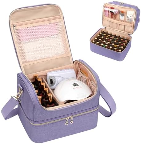 CUBETASTIC Nail Polish Organizer Case, Nail Supplies Storage Box Holds 45 Bottles Nail Polish & Nail Lamp, Travel Nail Tech Carrying Case, Nail Kit Bag For Nail Stuff & Manicure Tools