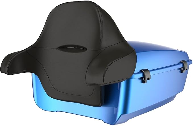 Advanblack Road Glide Tour Trunk Pack Electric Blue King Tour Trunk Pack Luggage +Wrap-Around Backrest Pad for '97-'25 Harley Touring Road King Street Glide Electra Glide CVO Models