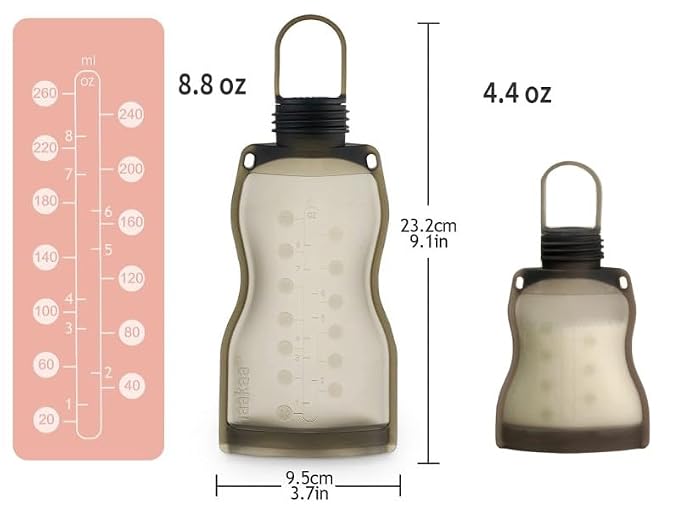 Haakaa Silicone Breastmilk Storage Bags Combo 9oz (5 Count)+ 4.4oz (5 Count), Reusable Leak Proof Breast Milk Storing Freezer Bags for Breastfeeding, BPA Free Food Grade Silicone