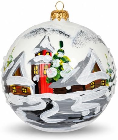 Polish Hand Blown Glass Christmas Ornaments Ball, First Snow White 5 in