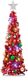 N&T NIETING Pop Up Christmas Tree with Lights & Ornaments, 3FT, Red
