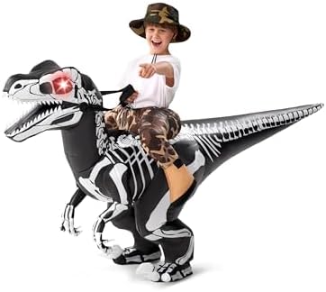 Spooktacular Creations Kids Halloween Inflatable Costumes, Skeleton Raptor Blow up Outfit, Ride on Dinosaur Inflatable Suit
