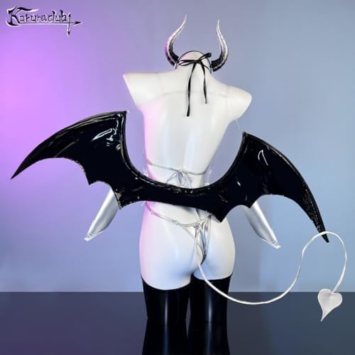 KORURACLUB Succubus Costume PU Devil Cosplay Lingerie Set