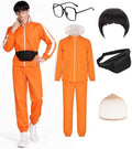 Halloween Costume Men's Orange Tracksuit With Wig Glasses Fanny pack