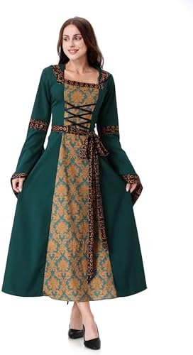 Colorful House Women Hooded Medieval Renaissance Dress Halloween for Adult