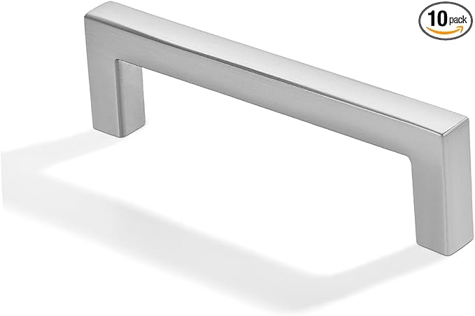 khtumeware 10 Pack 3-1/2 inch(89mm) Hole Center Brushed Nickel Cabinet Pulls Solid Heavy-Duty Square Cabinet Handles Drawer Pulls Kitchen Cabinet Hardware Kitchen Handle