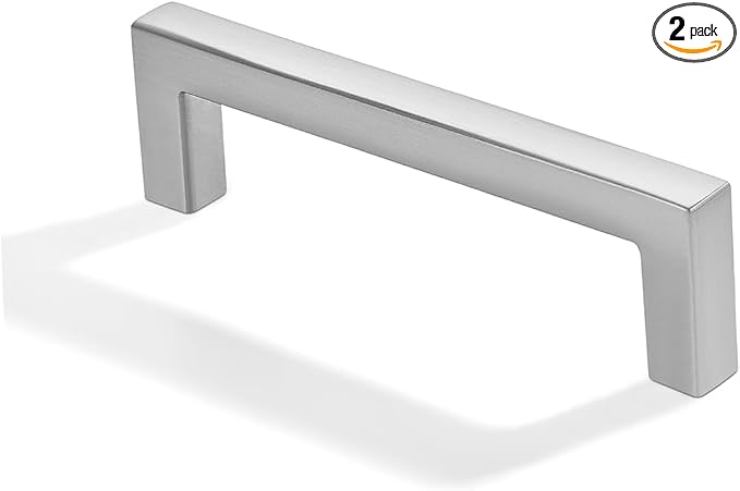 khtumeware 2 Pack 3-1/2 inch(89mm) Hole Center Brushed Nickel Cabinet Pulls Solid Heavy-Duty Square Cabinet Handles Drawer Pulls Kitchen Cabinet Hardware Kitchen Handle