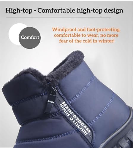 Men's Waterproof Warm Cotton Zipper Snow Ankle Boots, Fur Lined Thick Plush Booties, Anti-Slip Orthopedic Outdoor Shoes