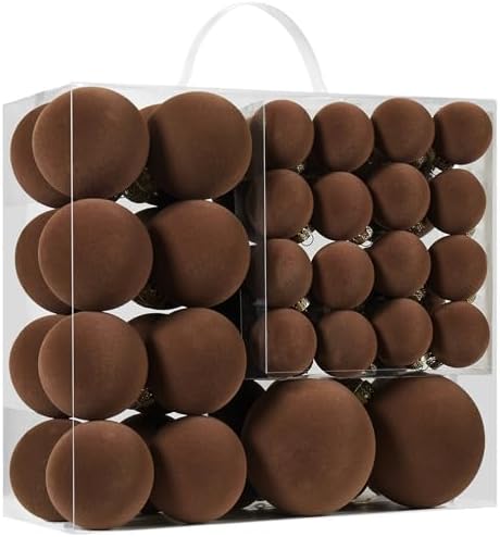 Brown Velvet Christmas Ball Ornaments-46pcs Flocked Xmas Tree Decorations