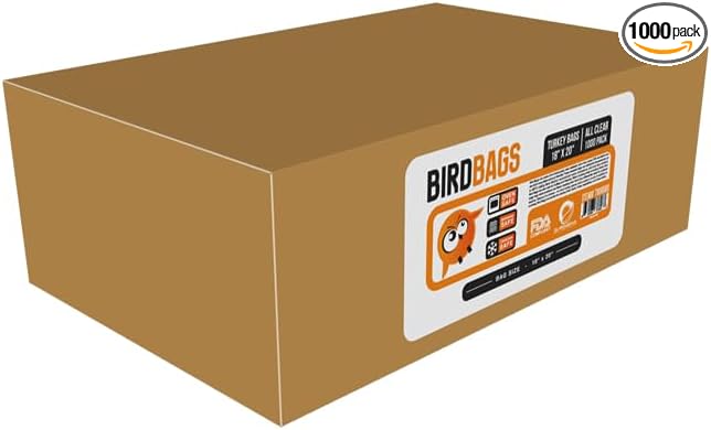 DL Wholesale BirdBags Turkey Bags, 18” x 20” 1000 Pack, USA & EU-Approved, Freezer & Oven Safe, Great Heat-Safe 450*F Perfect for Cooking in Ovens & Brining, Heavy Duty Cook Bag for Turkeys