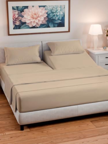 Flex Top Split Head King 4 Piece Sheet Set - Ultra-Soft, Breathable - Cream