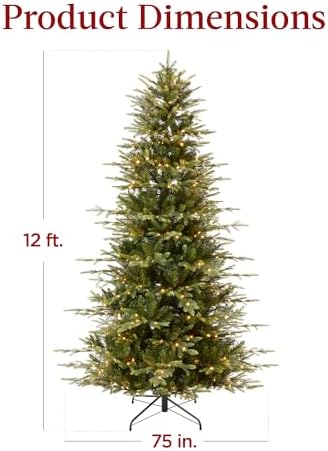 Best Choice Products 12ft Pre-Lit Artificial Aspen Slim Christmas Tree, Noble Holiday Décor w/ 5,748 Branch Tips, 2-in-1 Multicolor LED Lights, Cordless Connection, Metal Stand