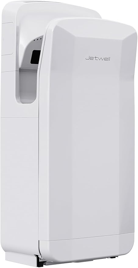 JETWELL Vertical Premium Commercial Hand Dryer- High Speed Jet Air Motor Speed Adjustable with HEPA Filter- Automatic Warm Wind White Plastic Cover Hand Blower