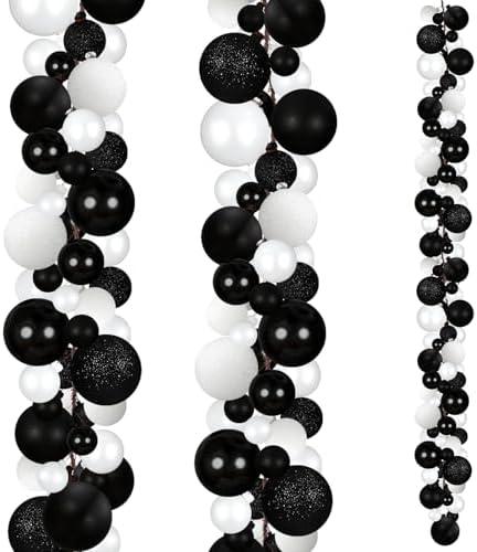 2 Pcs 6 ft Christmas Ball Ornament Garland, Black, White