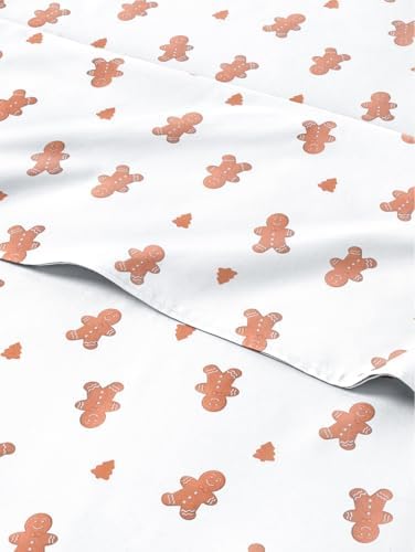 Christmas Sheet Set, Gingerbread Man, Holiday Xmas Bedding Set - Queen Size