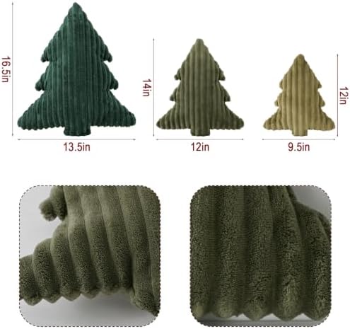 Christmas Decorations Plush Throw Pillows: Soft Green Velvet Christmas Tree Shaped Pillow, Cute Rustic Stuffed Cushion Xmas Decor Indoor for Kids Home Sofa Bed Couch Office Couch Living Room, Set of 3