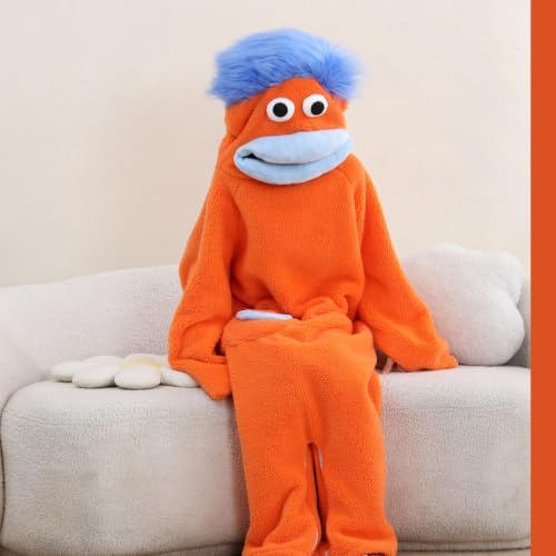 Unisex Funny Big Mouth Monster Plush Hooded Onesie Sleepwear
