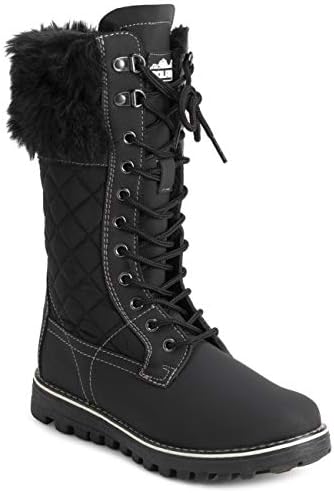 POLAR Womens Faux Fur Warm Thermal Waterproof Outdoor Walking Snow Winter Rubber Sole Calf Boots