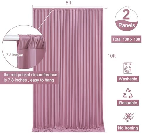 10x10 Dusty Pink Backdrop Curtain for Parties Wedding Wrinkle Free Pink Photo Curtains Backdrop Drapes Fabric Decoration for Birthday Party Baby Shower 5ft x 10ft,2 Panels