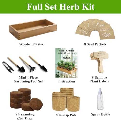 Indoor Herb Garden Kit, Culinary Herb Starter Kit with Seeds & Tools for Beginners, Kitchen Decor, House Warming Gifts for New Home, for Christmas, Ultimate Birthday Gifts for Women Men Mom Dad