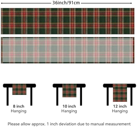 Softalker Christmas Checkered Tartan Table Runner, Green, 13 x 36 Inch