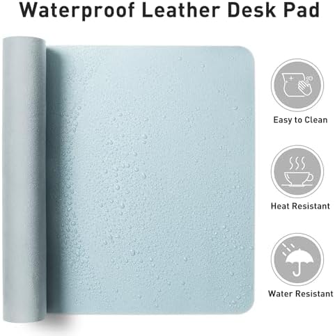 Aothia Leather Desk Pad Protector, Mouse Pad, Office Desk Mat, Non-Slip PU Leather Desk Blotter, Laptop Desk Pad, Waterproof Desk Writing Pad for Office and Home (31.5" x 15.7",Baby Blue)