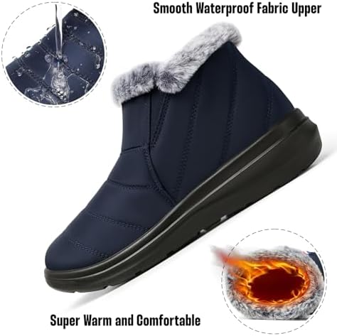 SHIBEVER Winter Snow Boots for Women: Slip On Ankle Fur Lined Warm Boot